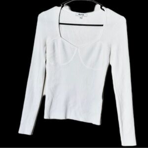 Madewell White Ribbed Long-Sleeve Bustier Top